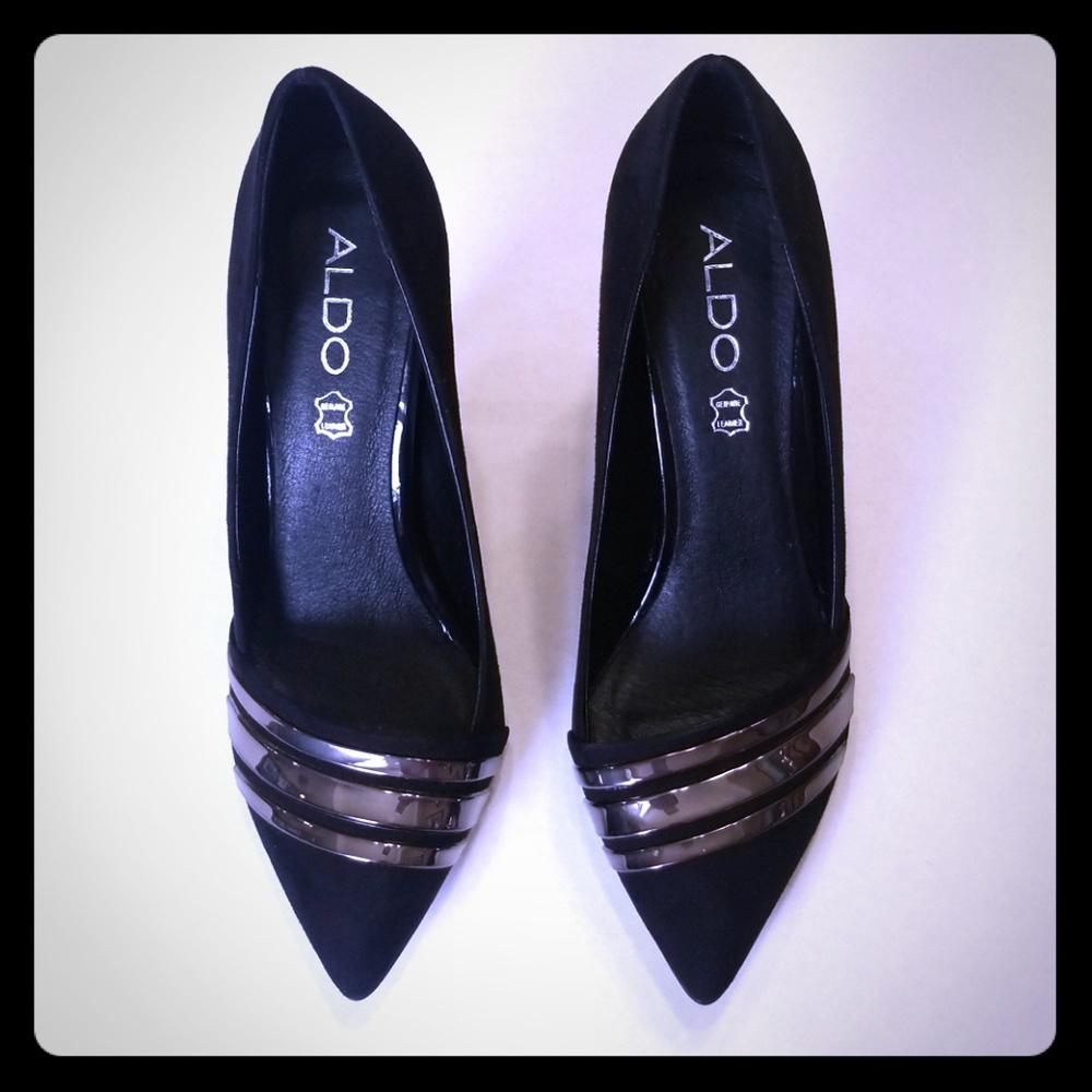 Aldo Suede/Leather 4" Black Heels Sz 6